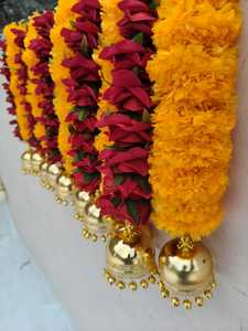 Vibrant Rose <b>Marigold</b> With Ghungaro String For Temple Or Housewarming Decor Handmade Toran For Home Perfect For Diwali Night Gif - Product Image 6