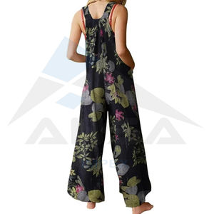 Último diseño 2024 Monos Mujer Sin mangas Floral Mono Pierna ancha Pantalones largos Monos - Product Image 3
