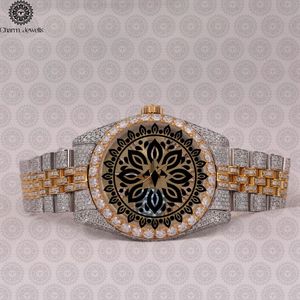 Montre de luxe Charm Jewells en acier inoxydable, boîtier rond de 38 mm, cristal saphir, lunette sertie de diamants, mouvement à quartz analogique, unisexe - Product Image 1