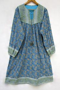 2023 arrivée bleu coton Paisley imprimé a-ligne Maxi robe-manches longues Boho décontracté femmes gratuit 6XL belle filles porter ensemble - Product Image 6
