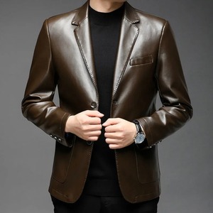 Custom High Quality Men PU Leather <b>Zip</b> up Jacket Embroidered Patch Short Sleeve Chest Pocket Faux Leather <b>Shirt</b> - Product Image 6