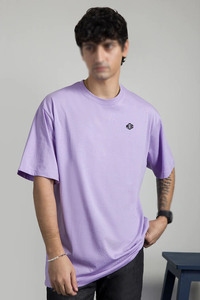 T-shirt à manches courtes en coton lavande pour homme, col rond, coupe ample, épaules tombantes, imprimé personnalisé, broderie, minimaliste, décontracté, quotidien - Product Image 3