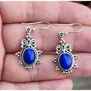 Pendientes Colgantes de Moda Boho Hechos a Mano con Lapislázuli Ovalado, Gema Natural, Joyería de Plata de Ley, Regalo de Cumpleaños - Product Image 4
