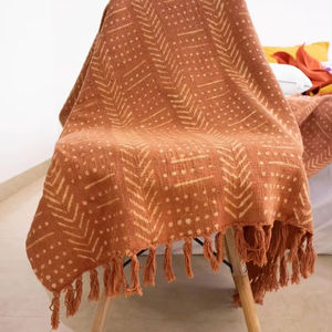 Woven Striped Festival <b>Throw</b> Blanket with Fringes and Tassels 100% Cotton Four Seasons Use - Product Image 1
