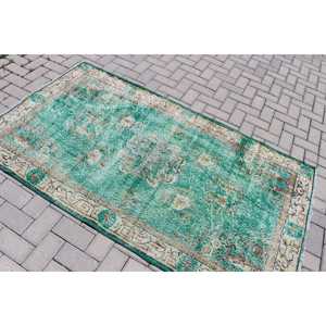 Tapis turc, tapis de sol 3,8x6,5 pieds, tapis en laine vert et marron - Product Image 4
