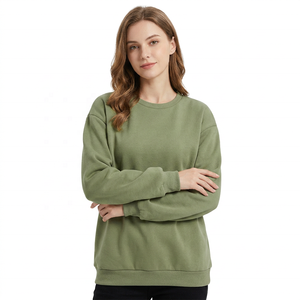 Sudadera Unisex Verde Oliva de Cuello Redondo, Corte Holgado, Tejido de Algodón, Estilo Casual, Color Sólido, para Otoño - Product Image 3