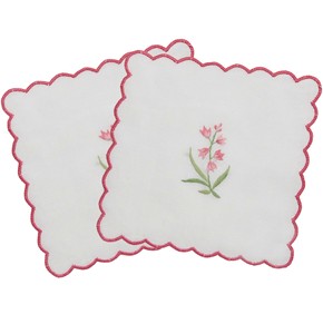 Servilletas de Bebidas Bordadas Personalizadas al por Mayor con Flores Rosadas, Servilletas de Cóctel de Algodón con Borde Festoneado Rosa, Posavasos para Eventos en el Hogar y Bares - Product Image 1