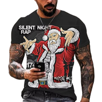 T-shirt de Noël en polyester 100% à manches courtes et col rond imprimé pour hommes