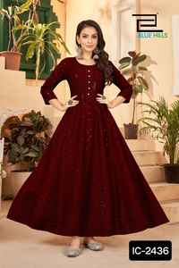 Latest Heavy Rayon Anarkali Kurtis Women Beautiful <b>Chikankari</b> Sequence Work Fancy Pattern Ethnic Modern Wedding Indian Pakistani - Product Image 2