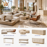 Fabricant de meubles pour hall d'hôtel, canapé deux places sur mesure, fauteuil, table d'appoint pour projets de complexes hôteliers de luxe