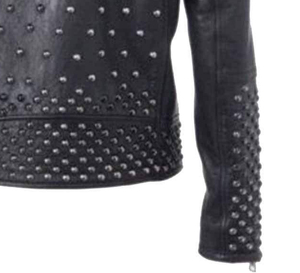 Veste en cuir noir clouté personnalisée pour hommes Moto Style Rock Punk Spike argenté détaillant les vêtements d'extérieur de moto en cuir véritable - Product Image 5
