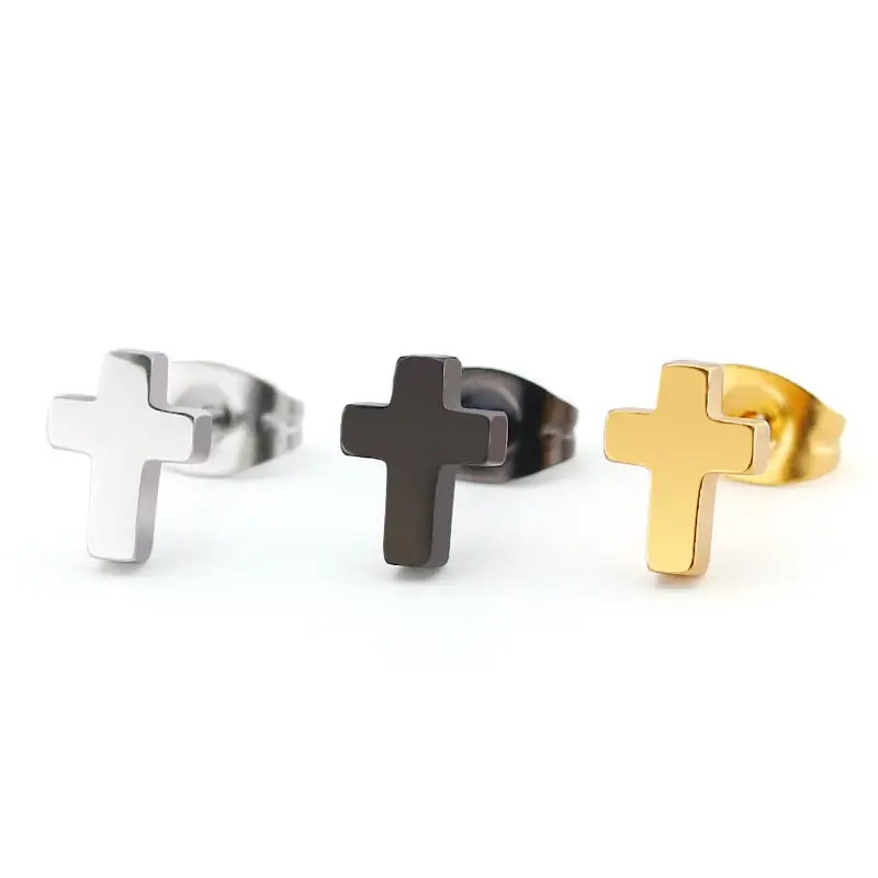 Wholesale jewelry black stainless steel earrings cross studs