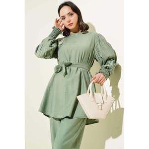 Ensemble 2 pièces à manches plissées et ceinture Vert - Product Image 3