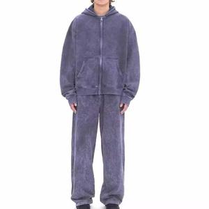 Survêtements surdimensionnés pour hommes en coton d'hiver pour hommes imprimés broderie usée sweat-shirt ensembles de survêtements lavés à l'acide - Product Image 6