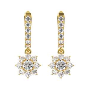 Boucles d'oreilles pendantes en plaqué or massif 10 carats à la mode vintage pierre de zircon CZ en forme de fleur pour toutes les occasions-cadeau de fête - Product Image 1