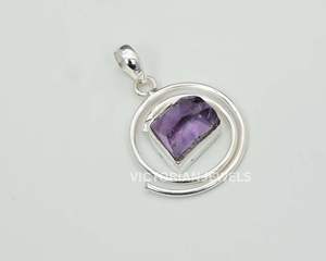 Pendentif fin en argent sterling massif 925 pierre de naissance de février avec lunette améthyste violette rugueuse réglage mois ou pendentif à breloque - Product Image 1