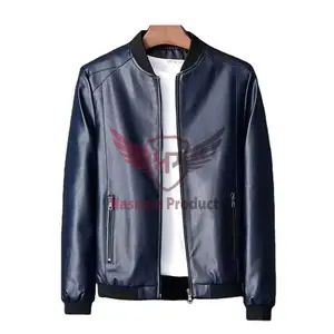 Premium Quality Men's Top Selling Bomber Leather Jackets Customized Blue Bomber Leather Jackets for Boys Leather Jacket