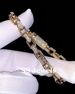 Pulsera de diamantes personalizada Iced Out para hombre, cadena de eslabones de moissanita VVS de corte brillante chapado en rodio de plata 925, regalo de joyería de Hip Hop - Product Image 3