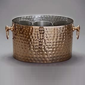 Large Copper Finish Hammered Metal <b>Ice</b> <b>Bucket</b> with Ring Handles Durable Barware Perfect for Wine Champagne and Party Serving - Product Image 2