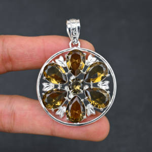 Colgante de piedras preciosas de cuarzo de cerveza creado en laboratorio de moda hecho a mano 925 plateado diseñador joyería regalo de aniversario para ella - Product Image 1