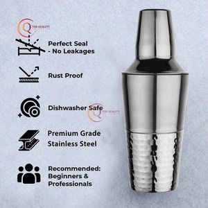 Coctelera hecha a mano de Metal para Bar y Hotel, coctelera mezcladora, Color plateado, pulido brillante, Material de acero inoxidable con martillado - Product Image 5