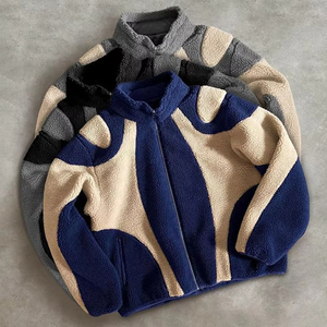 Custom Made 2026 New Design High Quality Custom Winter <b>Sherpa</b> Outfit Heavyweight Patchwork Fleece Zip-Up Jacket for Unisex - Product Image 3