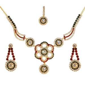 Ensemble de bijoux fins Kriaa Collier en pierre verte avec Maang Tikka - Product Image 1