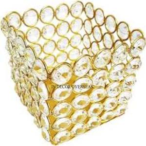 ที่วางเทียนประดับโต๊ะงานแต่งงานลวดโลหะชุบทองคริสตัลแก้วใส - Product Image 2