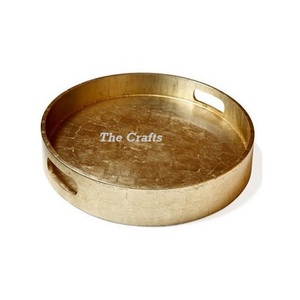 Plateau de service alimentaire martelé en acier inoxydable en vrac avec poignées en forme de feuille Plateau à dessert au chocolat de qualité supérieure - Product Image 2