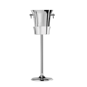 Seau à glace haut de finition argentée en aluminium brillant de conception attrayante avec le support pour le refroidisseur de bouteille de Champagne et de bière - Product Image 1