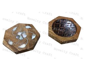 Cadeau de miroir de maquillage cosmétique en bois et nacre de petite taille de poche pour dames et filles - Product Image 2