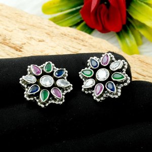 925สเตอริ่งเงินธรรมชาติหลายอัญมณีดอกไม้ต่างหูกุหลาบเครื่องประดับทองสำหรับวันครบรอบของเธอเป็นของขวัญ - Product Image 2