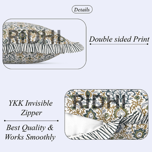 Housse de coussin décorative Ridhi, en coton indigo fait main, à volants floraux, style western, imprimé en bloc, amovible et lavable - Product Image 3