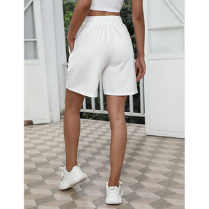 Pantalones cortos de chándal para correr de talla grande personalizados para mujer, pantalones cortos deportivos transpirables con decoración de logotipo y botones de algodón liso, venta al por mayor - Product Image 5