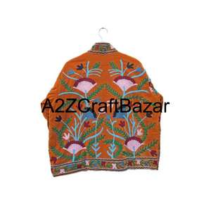Chaqueta Bomber Suzani de Punto Floral Bohemia Bordada a Mano con Forro de Algodón, Abrigo de Invierno y Primavera Hecho a Mano para Mujer - Product Image 6