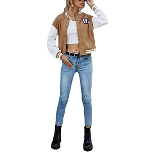 Veste universitaire pour femmes, logo brodé, style streetwear, doublure en nylon, manches en cuir personnalisées, imperméable, respirante, séchage rapide, personnalisable - Product Image 6