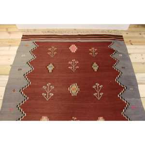 Tapis turc 4,4 x 8,9 pieds, tapis en laine rouge et gris à imprimé animal vintage - Product Image 3