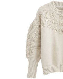 Women Beige Knitted Sweater <b>With</b> 3D Flower Embroidery Design Warm Winter Pullover Soft Thick Knitwear Fashion Casual - Product Image 2