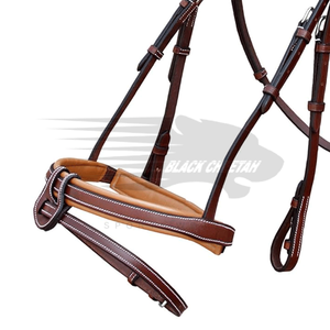 2023 hecho con brida snaffle de cuero personalizada con brida de caballo flash desmontable en forma de U y riendas de goma - Product Image 5