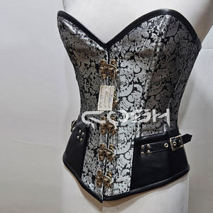 คอร์เซ็ทผ้าไหมสีดำและสีเงินแบบโอเวอร์บัสท คอร์เซ็ทแบบคอร์เซ็ททรงสวีทฮาร์ทพร้อมตัวล็อคด้านหน้า - Product Image 4