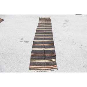 2.1x11.2 ft Runner Turkish Vintage Rug, <b>Brown</b> Animal Print <b>Wool</b> Rug - Product Image 1