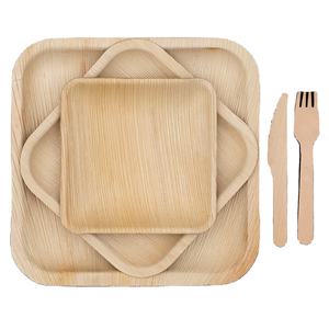 Ensemble de vaisselle jetable en feuille de palmier naturel Areca comprenant des assiettes cuillère couteau fourchette serviette tasse plats emballés - Product Image 5