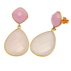 Haute qualité 925 argent Sterling Vintage femmes bijoux de mariage calcédoine naturelle pierres précieuses boucles d'oreilles plaqué or cadeau - Product Image 1