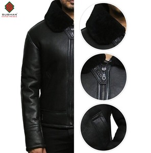 <b>Men's</b> Sheepskin <b>Aviator</b> <b>Jacket</b>, Black B3 Fur Lined <b>Leather</b> <b>Jacket</b> <b>Men's</b> Black RAF Pilot Fur <b>Jacket</b> Rugged Sheepskin <b>Leather</b> Coat - Product Image 5