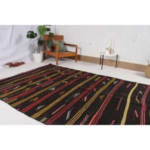 Grand tapis vintage 5,6x8,4 pi (170x257 cm), tapis persan turc Kilim noir - Product Image 3