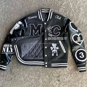 Chaqueta Universitaria de Cuero para Hombre, Estilo Bomber, con Parches Bordados en Chenilla de Alta Calidad y Logotipo Personalizado - Product Image 1