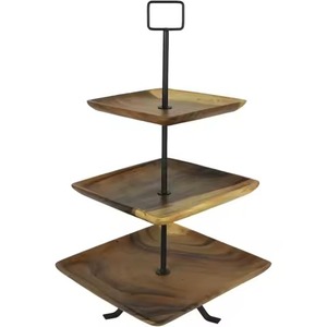 Présentoir de table au design élégant Présentoir à gâteaux en bois de qualité de luxe avec motif floral doré - Product Image 6