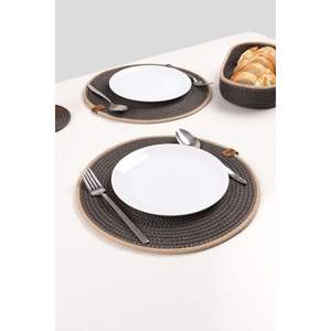 Service de luxe américain, set de 6 sets de table en jute, set de mariage, sous-verres tricotés, plat de service, gris/noir, sets de table élégants - Product Image 4