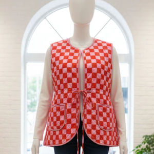 Chaqueta sin mangas para mujer, de algodón, acolchada, reversible, transpirable, con estampado a cuadros, con lazo frontal, ligera, informal, para otoño e invierno - Product Image 1