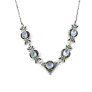 Collar con Colgante de Ópalo Lunar en Plata 925, Cadena de Serpiente Plateada Vintage, para Mujer, Uso Diario y de Fiesta - Product Image 1